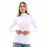 فانله كم طويل رقبة عاليه استريتش - ابيض