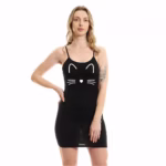 نايت شيرت قطن استريتش مطبوع - اسود