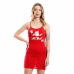 نايت شيرت قطن استريتش حماله رفيعه مطبوع - احمر