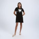 نايت شيرت قطن نص كم استريتش بطبعه -اسود