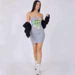 نايت شيرت قطن استريتش حماله رفيعه مطبوع - رصاصي