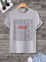 تيشرت رجالي نص كم حوض قطن  - رصاصي