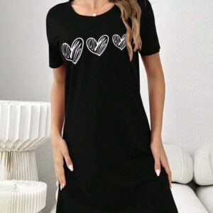 نايت شيرت قطن نص كم استريتش بطبعه -اسود