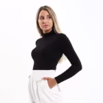 ⁦فانله كم طويل رقبة عاليه استريتش - اسود⁩ - الصورة ⁦2⁩