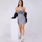 نايت شيرت قطن استريتش حماله رفيعه مطبوع - رصاصي