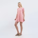 نايت شيرت قطن نص كم استريتش مطبوع -روز