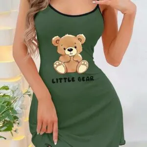 كاش مايو مسيري قطن بحمالات رفيعة ورسمة دب Little Bear – أخضر