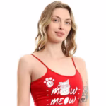 ⁦نايت شيرت قطن استريتش حماله رفيعه مطبوع - احمر⁩ - الصورة ⁦3⁩