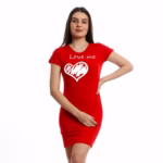 نايت شيرت قطن نص كم استريتش بطبعه - احمر