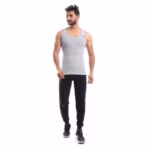 ⁦فانله قطونيل رجالي مضلعه - رصاصي⁩ - الصورة ⁦4⁩