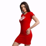 ⁦نايت شيرت قطن نص كم استريتش بطبعه - احمر⁩ - الصورة ⁦4⁩