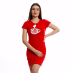 نايت شيرت قطن نص كم استريتش بطبعه - احمر