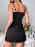 ⁦كاش مايو قصير من القطن حماله رفيعه -مطبوع-اسود⁩ - الصورة ⁦4⁩