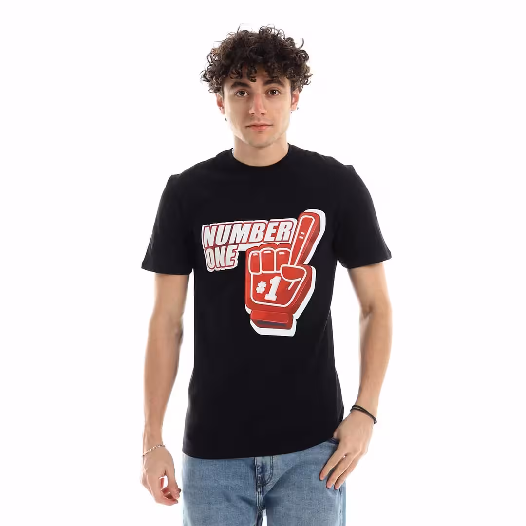 ME-116_1.avif تيشرت رجالي نص كم حوض قطن - اسود - الصورة 1