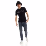 ⁦تيشرت رجالي نص كم حوض قطن  - اسود⁩ - الصورة ⁦3⁩