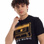 ⁦تيشرت رجالي نص كم حوض قطن  - اسود⁩ - الصورة ⁦4⁩