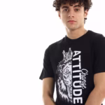 تيشرت رجالي نص كم حوض قطن  - اسود