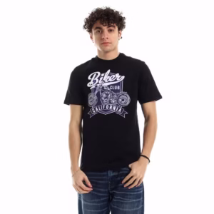 تيشرت رجالي نص كم حوض قطن  - اسود