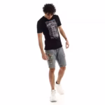 ⁦تيشرت رجالي نص كم حوض قطن  - اسود⁩ - الصورة ⁦3⁩