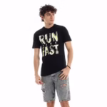 ⁦تيشرت رجالي نص كم حوض قطن  - اسود⁩ - الصورة ⁦6⁩