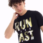 ⁦تيشرت رجالي نص كم حوض قطن  - اسود⁩ - الصورة ⁦4⁩