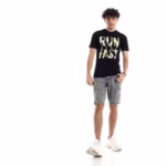 تيشرت رجالي نص كم حوض قطن  - اسود