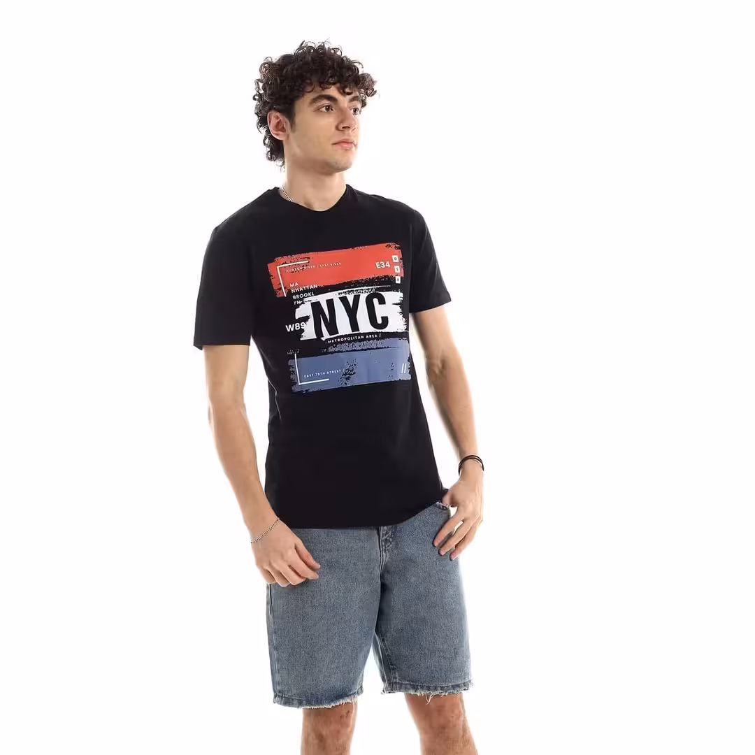 ME-55_2.avif تيشرت رجالي نص كم حوض قطن - اسود - الصورة 1