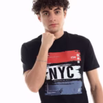 ⁦تيشرت رجالي نص كم حوض قطن  - اسود⁩ - الصورة ⁦4⁩