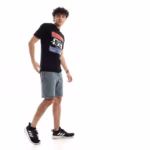 ⁦تيشرت رجالي نص كم حوض قطن  - اسود⁩ - الصورة ⁦5⁩