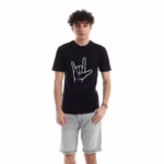 تيشرت رجالي نص كم حوض قطن  - اسود