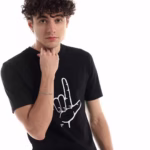 ⁦تيشرت رجالي نص كم حوض قطن  - اسود⁩ - الصورة ⁦5⁩