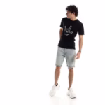 ⁦تيشرت رجالي نص كم حوض قطن  - اسود⁩ - الصورة ⁦3⁩