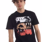 تيشرت رجالي نص كم حوض قطن  - اسود