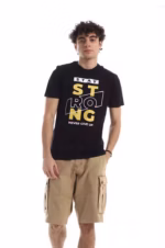 تيشرت رجالي نص كم حوض قطن  - اسود