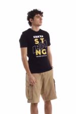 ⁦تيشرت رجالي نص كم حوض قطن  - اسود⁩ - الصورة ⁦3⁩