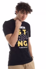 ⁦تيشرت رجالي نص كم حوض قطن  - اسود⁩ - الصورة ⁦5⁩