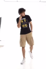 ⁦تيشرت رجالي نص كم حوض قطن  - اسود⁩ - الصورة ⁦7⁩