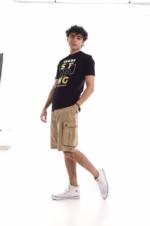 ⁦تيشرت رجالي نص كم حوض قطن  - اسود⁩ - الصورة ⁦2⁩