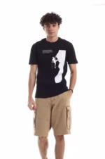 تيشرت رجالي نص كم حوض قطن  - اسود