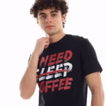 تيشرت رجالي نص كم حوض قطن  - اسود