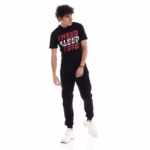 ⁦تيشرت رجالي نص كم حوض قطن  - اسود⁩ - الصورة ⁦3⁩