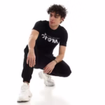 تيشرت رجالي نص كم حوض قطن  - اسود