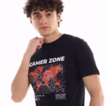 تيشرت رجالي نص كم حوض قطن  - اسود