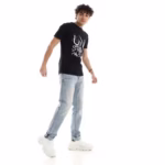 ⁦تيشرت رجالي نص كم حوض قطن  - اسود⁩ - الصورة ⁦4⁩