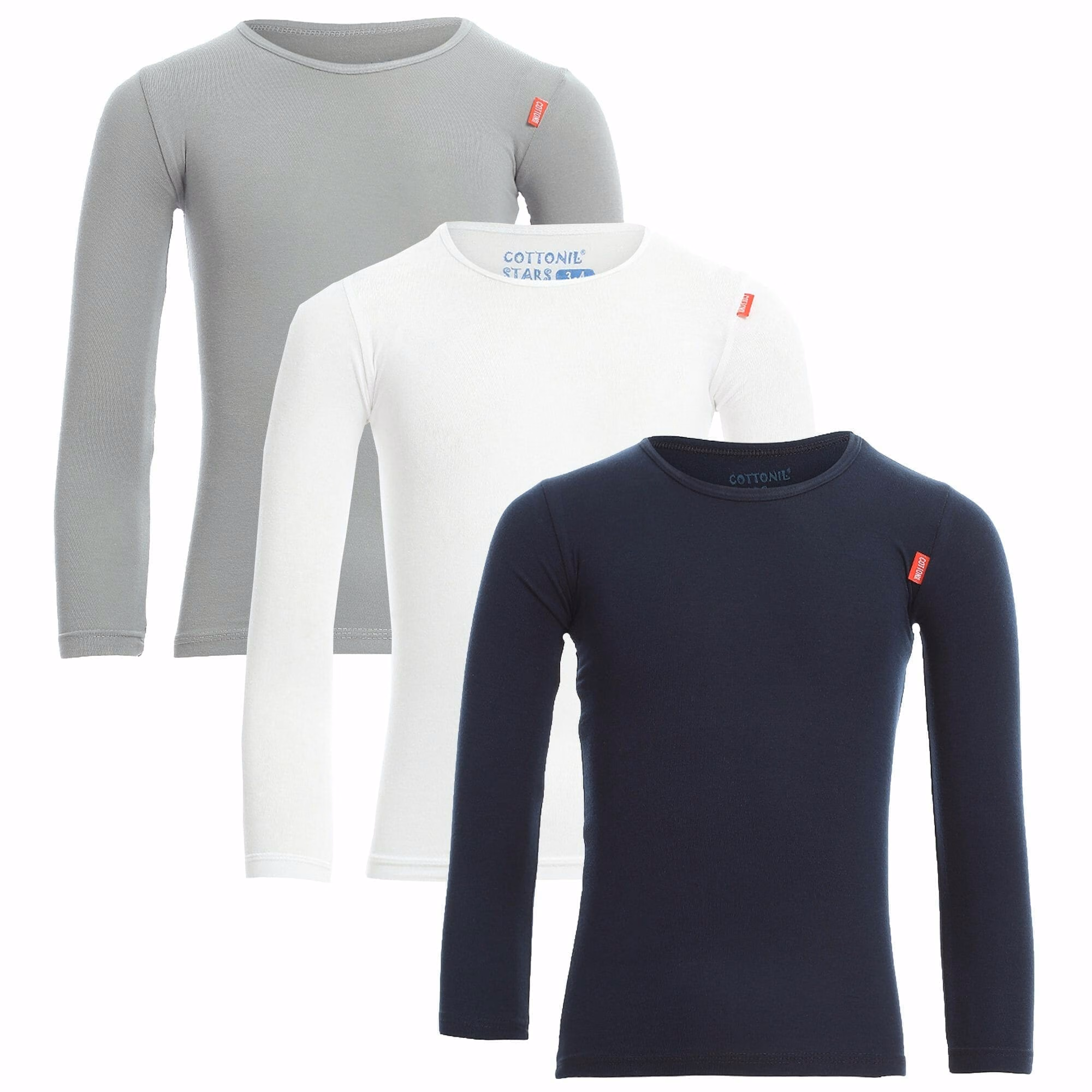 cottonil-1379-colors-pack ثلاث فانلات قطونيل أطفال كم طويل بألوان رمادي وأبيض وكحلي