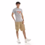 ⁦تيشرت رجالي نص كم حوض قطن  - رصاصي⁩ - الصورة ⁦4⁩