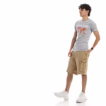 ⁦تيشرت رجالي نص كم حوض قطن  - رصاصي⁩ - الصورة ⁦3⁩