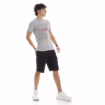 ⁦تيشرت رجالي نص كم حوض قطن  - رصاصي⁩ - الصورة ⁦4⁩