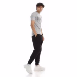 ⁦تيشرت رجالي نص كم حوض قطن  - رصاصي⁩ - الصورة ⁦5⁩