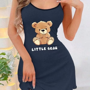 كاش مايو كحلي بحمالات رفيعة ورسمة دب Little Bear من الأمام